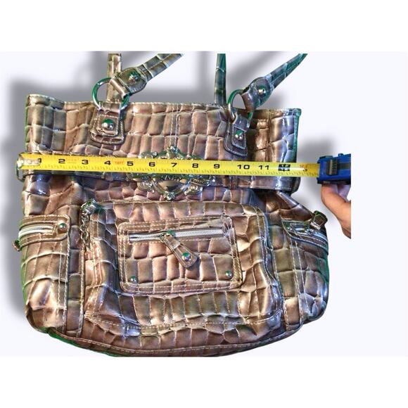 Kathy Van Zeeland Metallic Crocodile Embossed Shoulder Bag with Charm - Picture 4 of 5